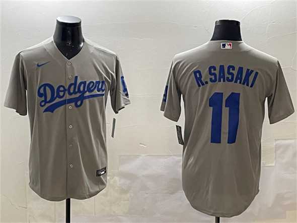 Men%27s Los Angeles Dodgers #11 Roki Sasaki Gray Cool Base Stitched Jersey->los angeles dodgers->MLB Jersey